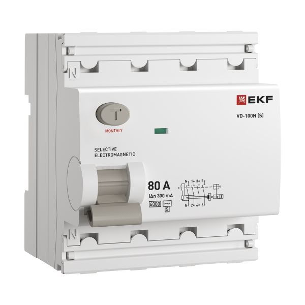 ВДТ ВД-100N (S) 4P 80А 300мА AC эл-мех 6кА PROXIMA EKF