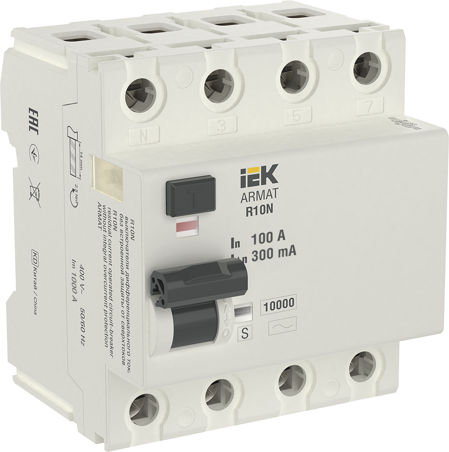 ARMAT Выключатель дифференциального тока R10N 4P 100А 300мА тип AC-S IEK