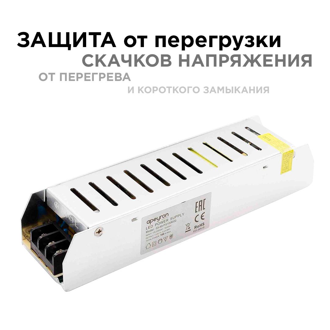 Блок питания 12В, 100 Вт, IP20, 8,3 А - Фото 4