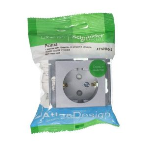 Розетка 1-м СП AtlasDesign 16А IP20 с заземл. защ. шторки механизм алюм. SE ATN000345 ATN000345