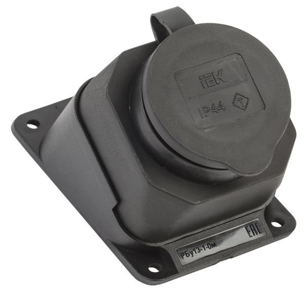 РБу13-1-0м Розетка с защитной крышкой угловая настенная ОМЕГА IP44 каучук IEK PKR22-016-2-K02