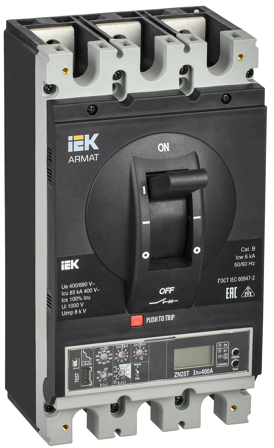 ARMAT Автоматический выключатель в литом корпусе 3P типоразмер I 85кА 400А расцепитель электронный продвинутый IEK AR-MCCB-3I-085-0400A-ELPC