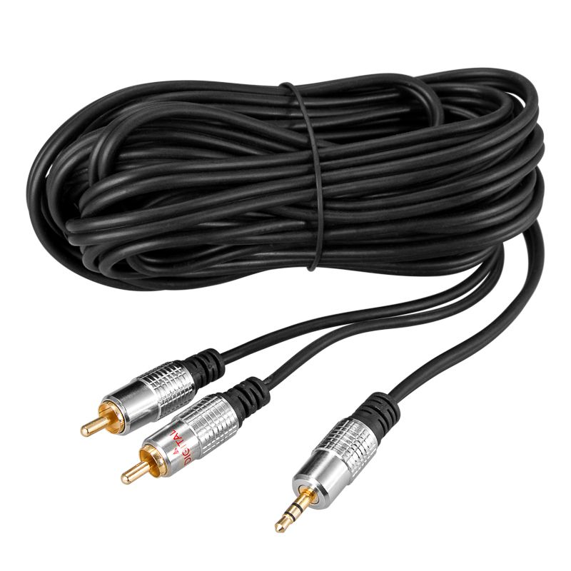 Шнур Стерео 3,5мм - 2 RCA, 5м, Gold-металл REXANT - Фото 2