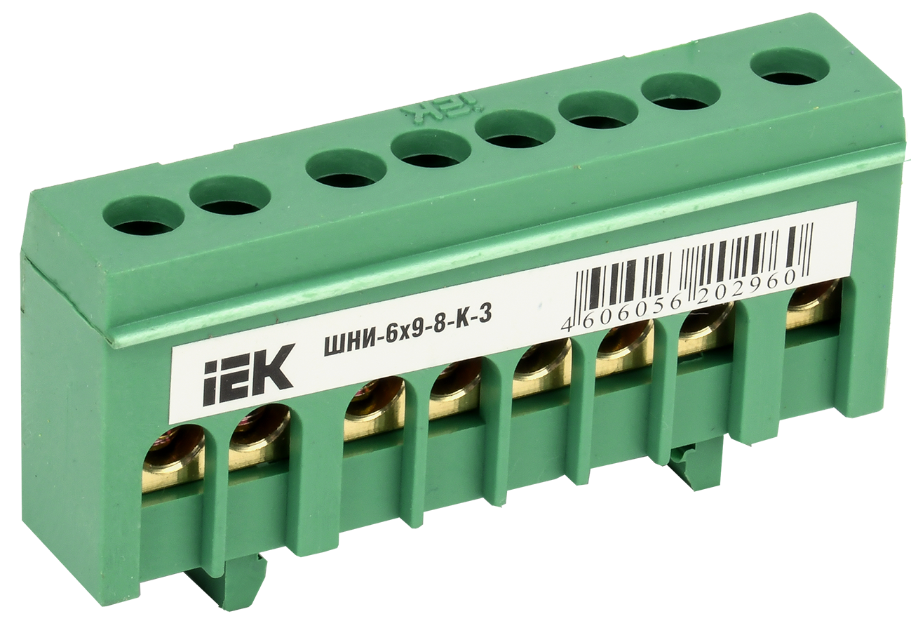 Шина PE "земля" в корпусном изоляторе на DIN-рейку ШНИ-6х9-8-К-З IEK
