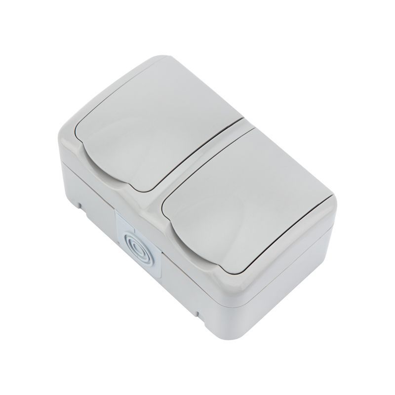 Блок горизонтальный 2 розетки (керамика) Mini OG IP54 с/з, о/у, серый KRANZ KR-78-0804