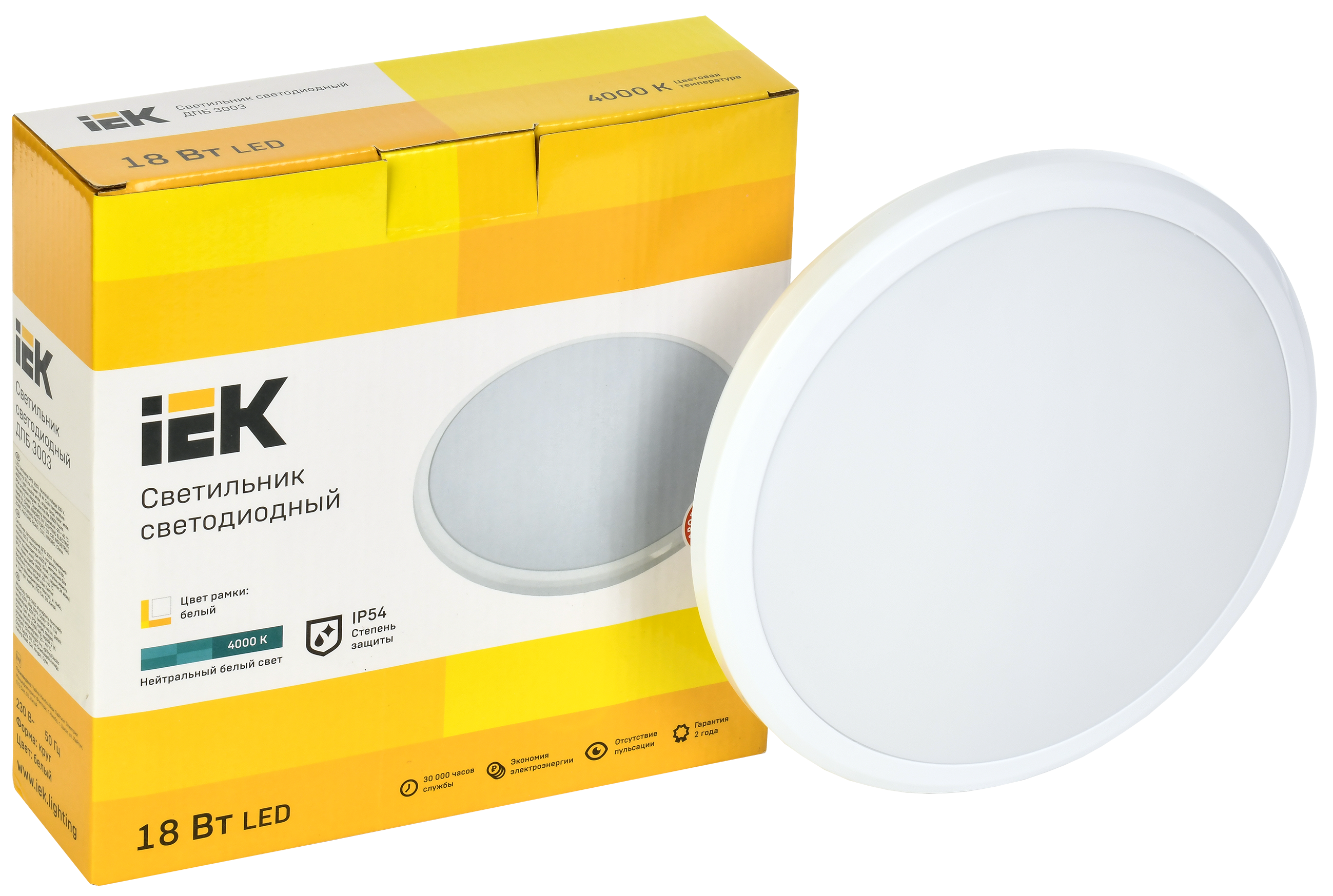 Светильник светодиодный ДПБ 3003 18Вт IP54 4000K круг белый IEK - Фото 2