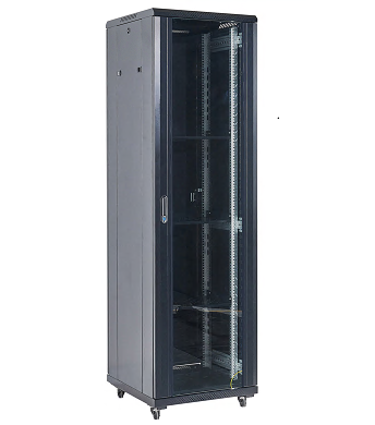 Шкаф телекоммуникационный напольный 19" 42U 800×800×2054мм, дверь стекло, задняя дверь металл, разборный, черный (RAL 9005) REXANT 04-4288-212