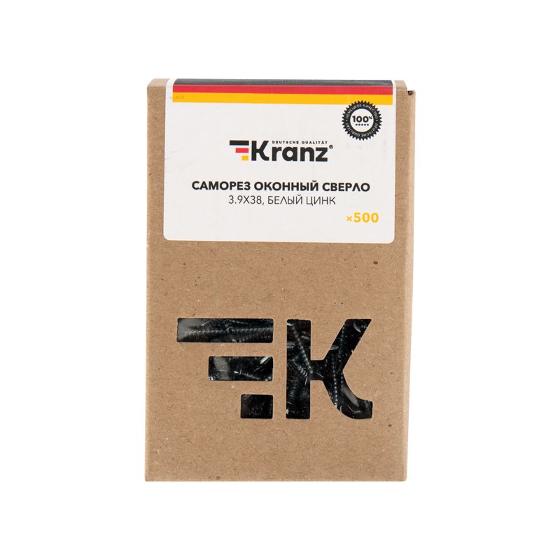Саморез оконный сверло 3,9х38мм, белый цинк, короб (500 шт/уп) KRANZ - Фото 2