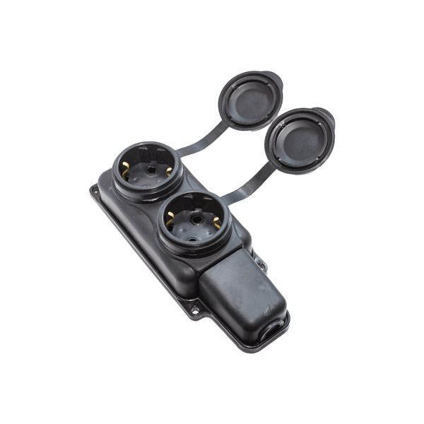 Розетка 2-местная каучуковая РП 16-232, 16А, IP44 с заземлением, брызгозащищенная, черная DEKRON DEK0903-0008