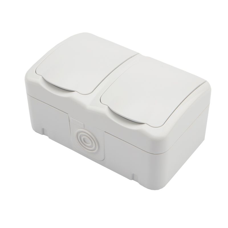 Блок горизонтальный 2 розетки IP54 с/з, о/у, белый мини KRANZ KR-78-0606