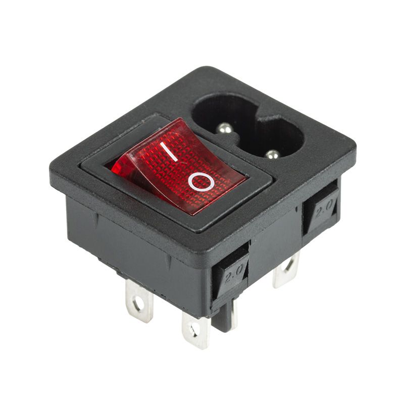 Выключатель клавишный 250 V 6 А (4с) ON-OFF красный с подсветкой и штекером C8 2PIN  REXANT для управления электросетью