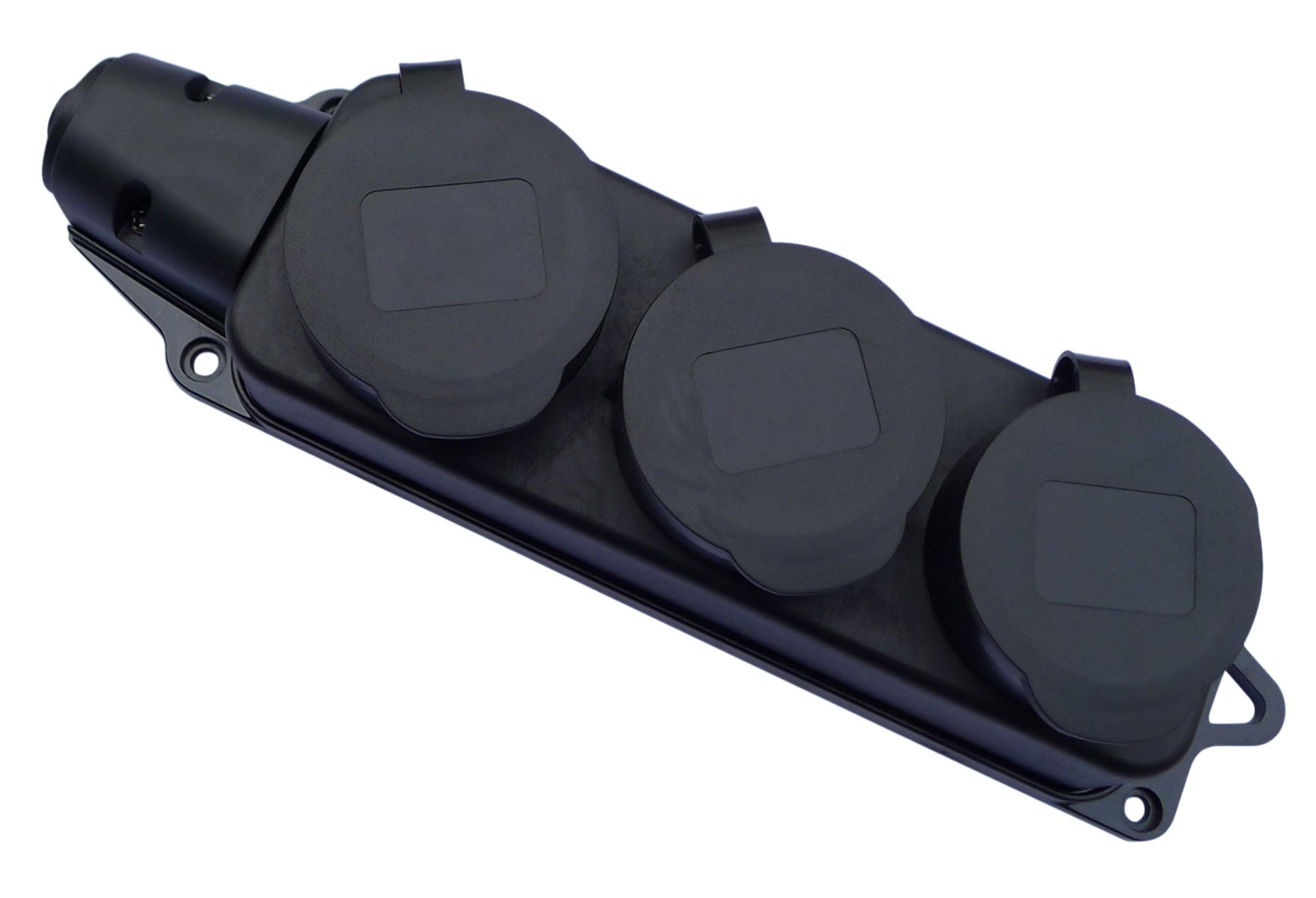 Розетка 3-местная с защитными крышками 16A, 250V, каучук, черный DEKRON DEK0903-0024