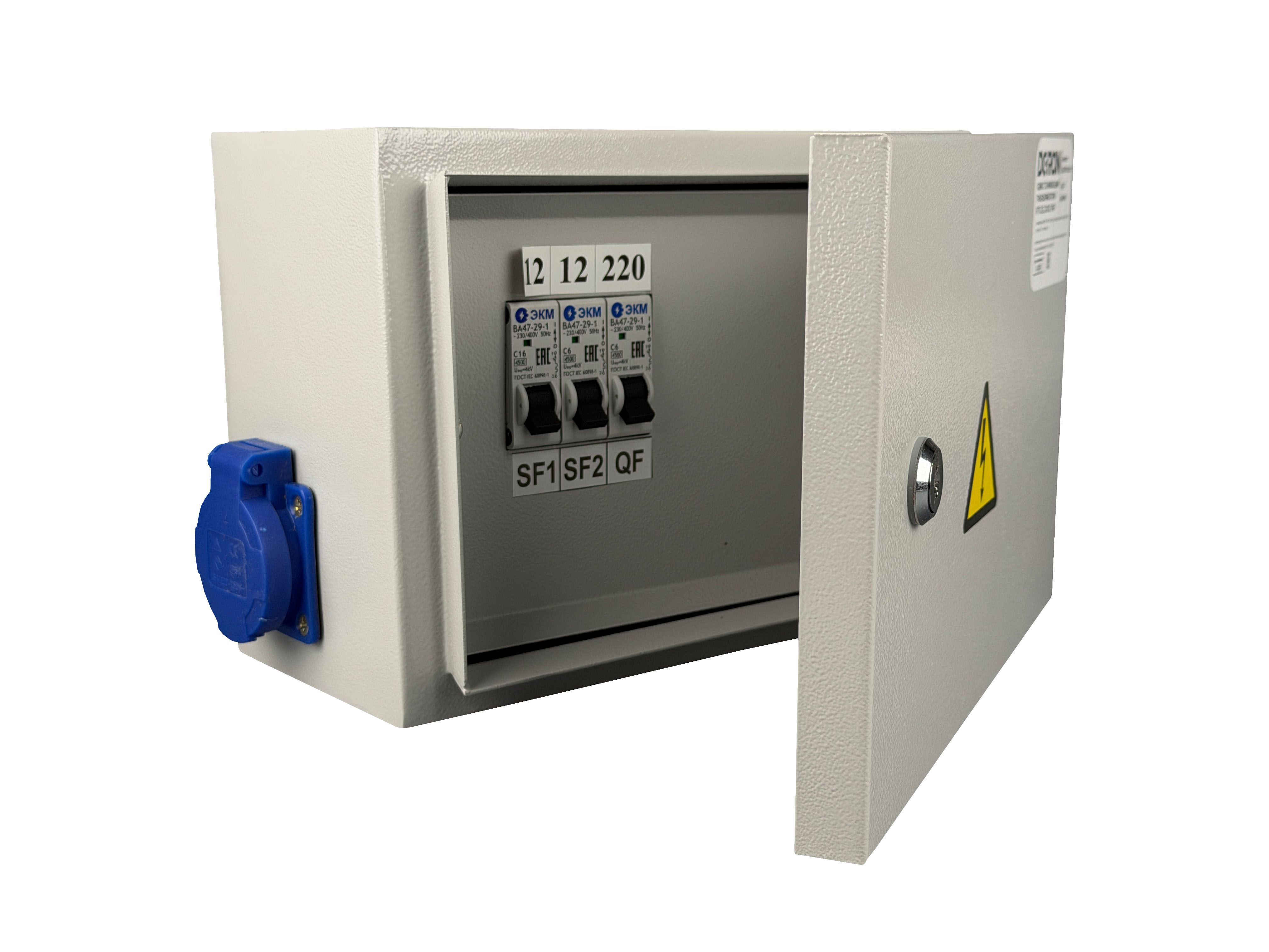 Ящик с понижающим трансформатором ЯТП 0.25 220/12В (3 авт. выкл.) IP54 DEKRON DEK07702-0002