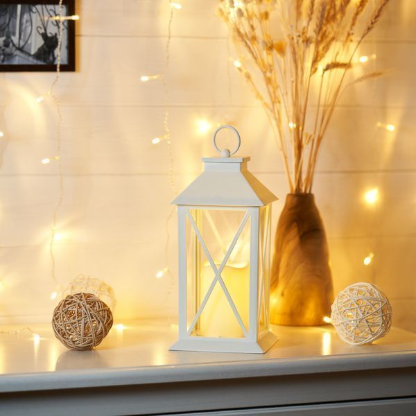 Декоративный фонарь со свечой 14x14x29 см, белый корпус, теплый белый цвет свечения NEON-NIGHT - Фото 2