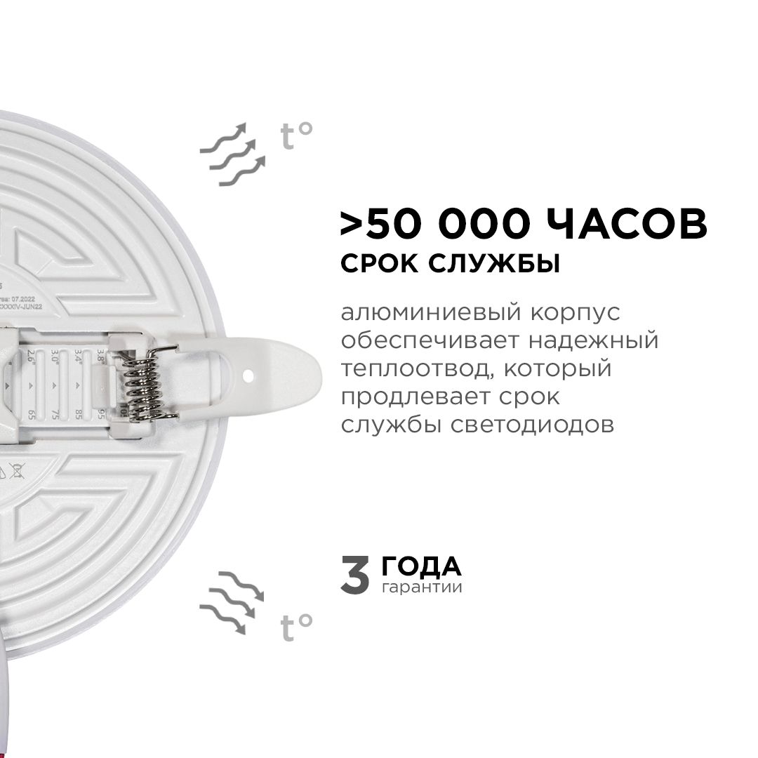 Панель светодиодная встраиваемая безрамочная FLP, 12Вт (8Вт+4Вт), 230В/50Гц, 1020лм, 6500К, IP20, ø1 - Фото 9