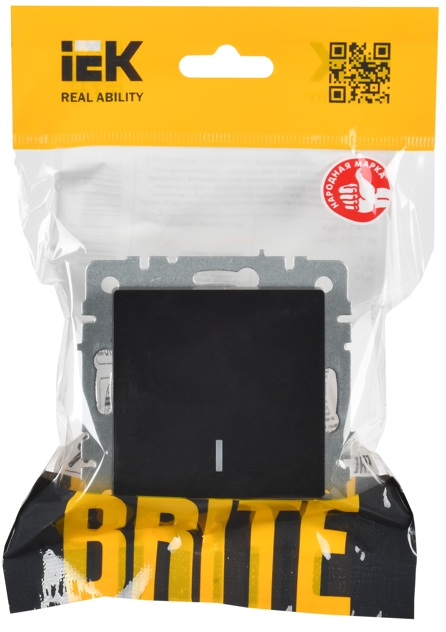 BRITE Выключатель 1-клавишный проходной с индикацией 10А ВС10-1-7-БрЧ черный IEK - Фото 2