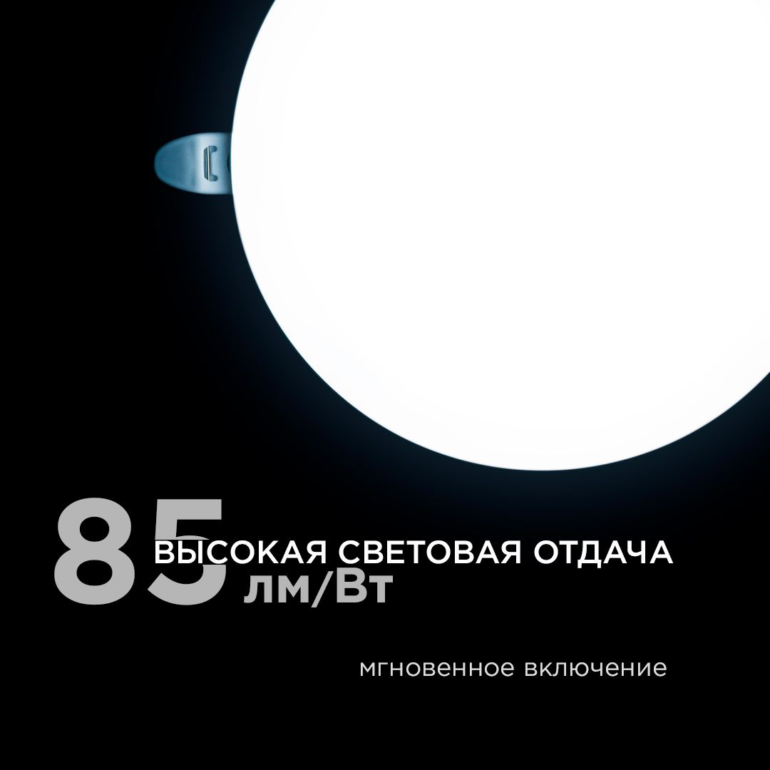Панель светодиодная встраиваемая безрамочная FLP, 24Вт (18Вт+6Вт), 230В/50Гц, 2040лм, 6500К, IP20, ø - Фото 3