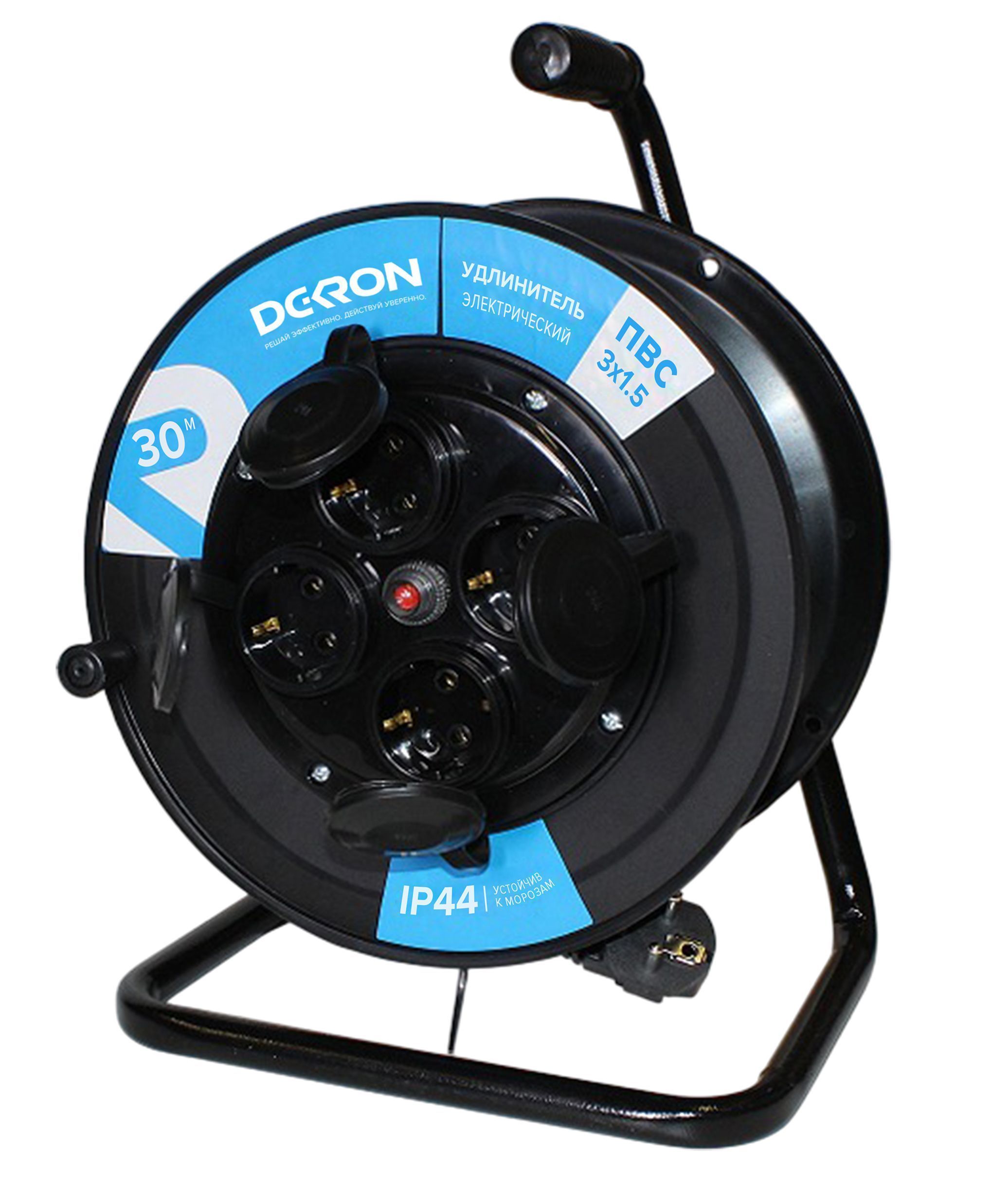 Удлинитель УКП-44 силовой на катушке 4 гн. ПВС 3х1,5 IP44 с/з 30м с автоматом защиты (катушка пластик) 16А 3500Вт - Фото 7