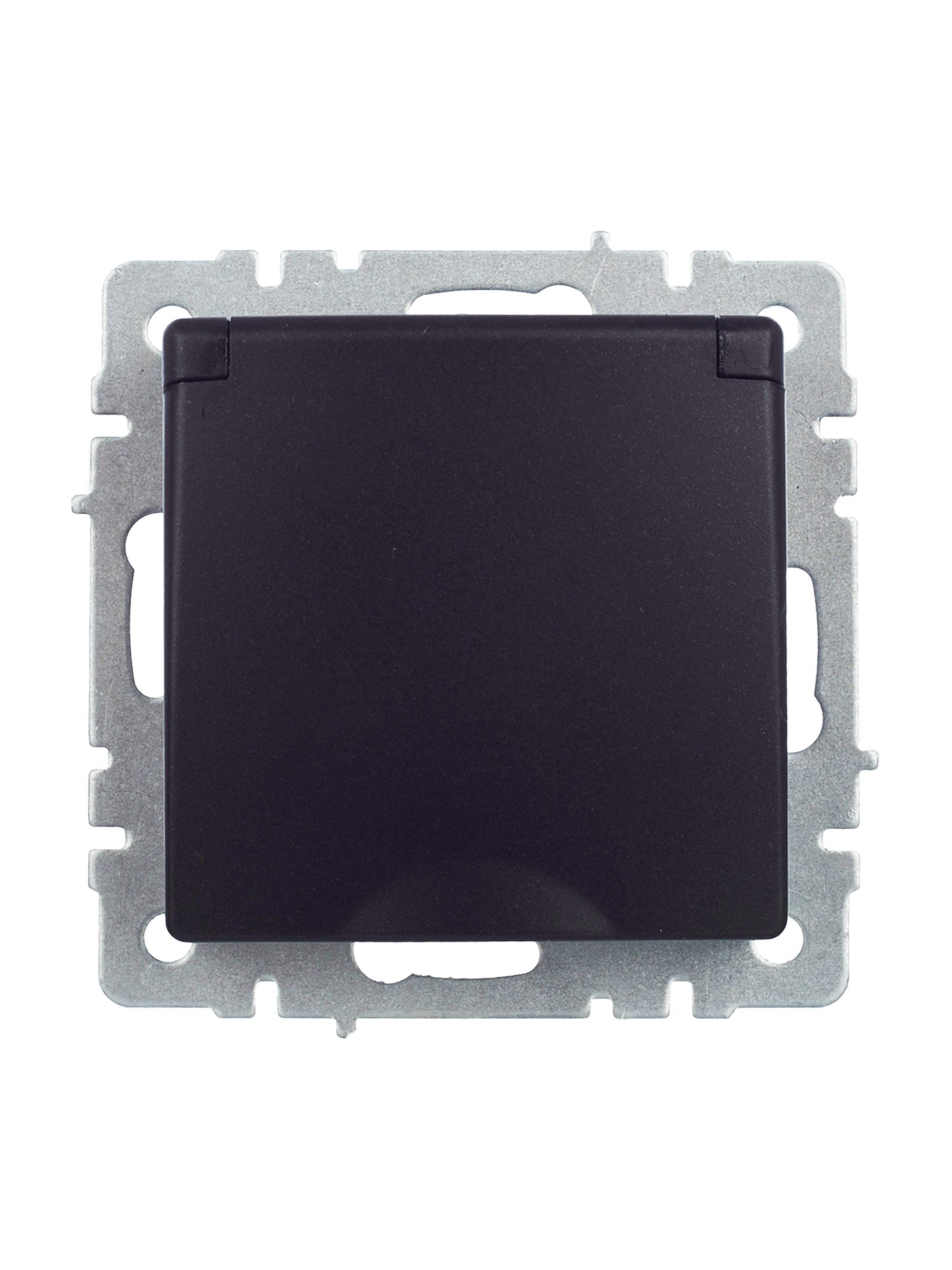 BRITE Розетка 1-местная с заземлением с защитными шторками и крышкой 16А IP44 РСбш10-3-44-БрЧ черный IEK - Фото 6