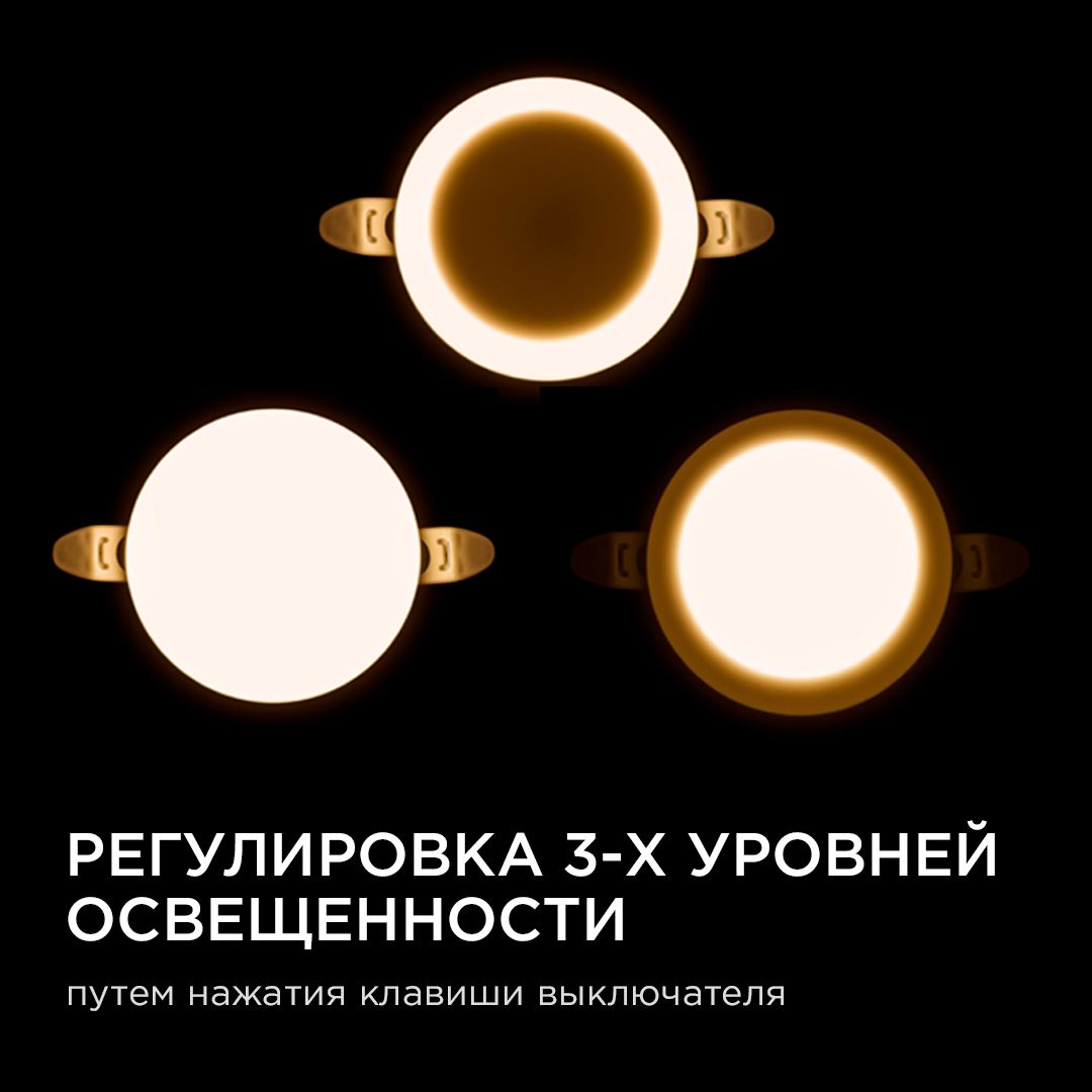 Панель светодиодная встраиваемая безрамочная FLP, 9Вт (6Вт+3Вт), 230В/50Гц, 770лм, 2700К, IP20, ø90х - Фото 4