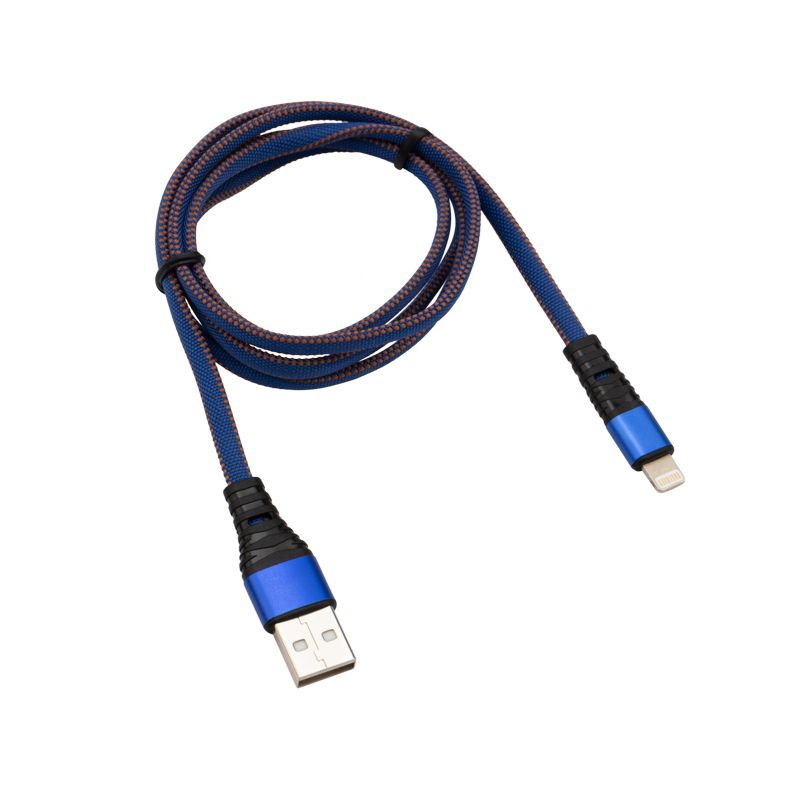 Кабель USB-A – Lightning для Apple, 2,4A, 1м, в синей нейлоновой оплетке, плоский REXANT - Фото 2