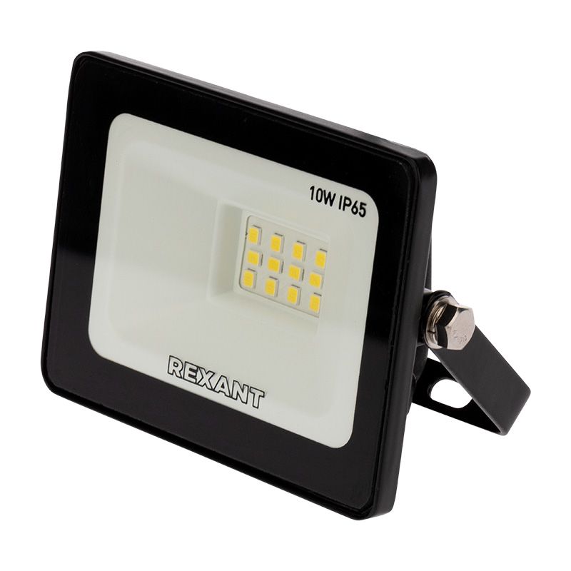 Прожектор светодиодный СДО 10Вт 800Лм 6500К холодный свет, черный корпус REXANT 605-001