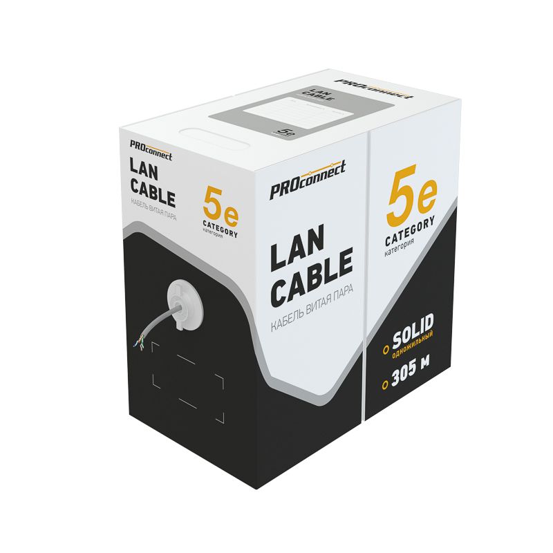 Кабель витая пара омедненный U/UTP Light, CAT 5e, PVC, 4PR, 24AWG, INDOOR, SOLID, серый, 305м, PROco - Фото 2