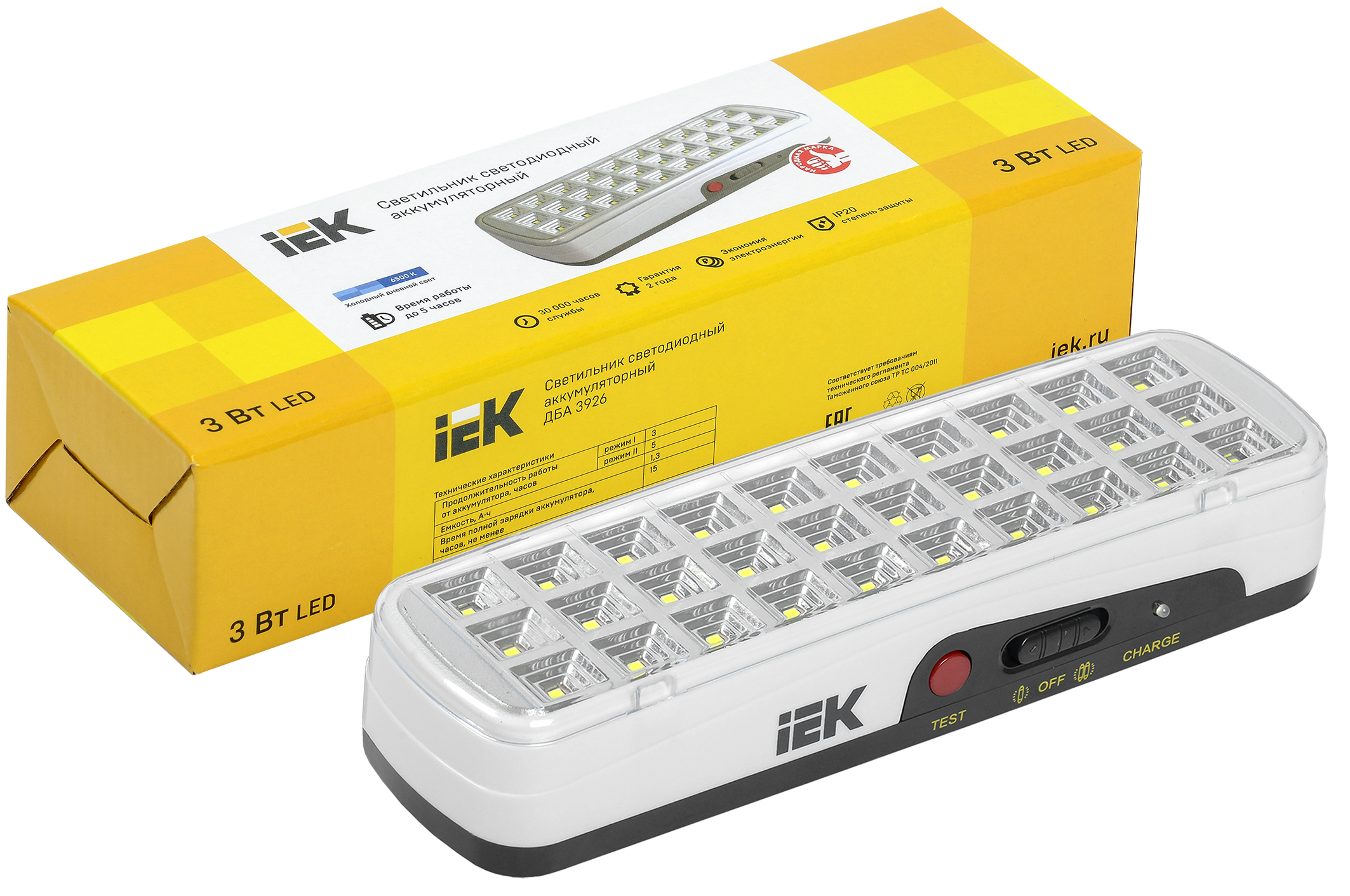 Светильник светодиодный аккумуляторный ДБА 3926 3-5ч 3Вт IEK - Фото 2