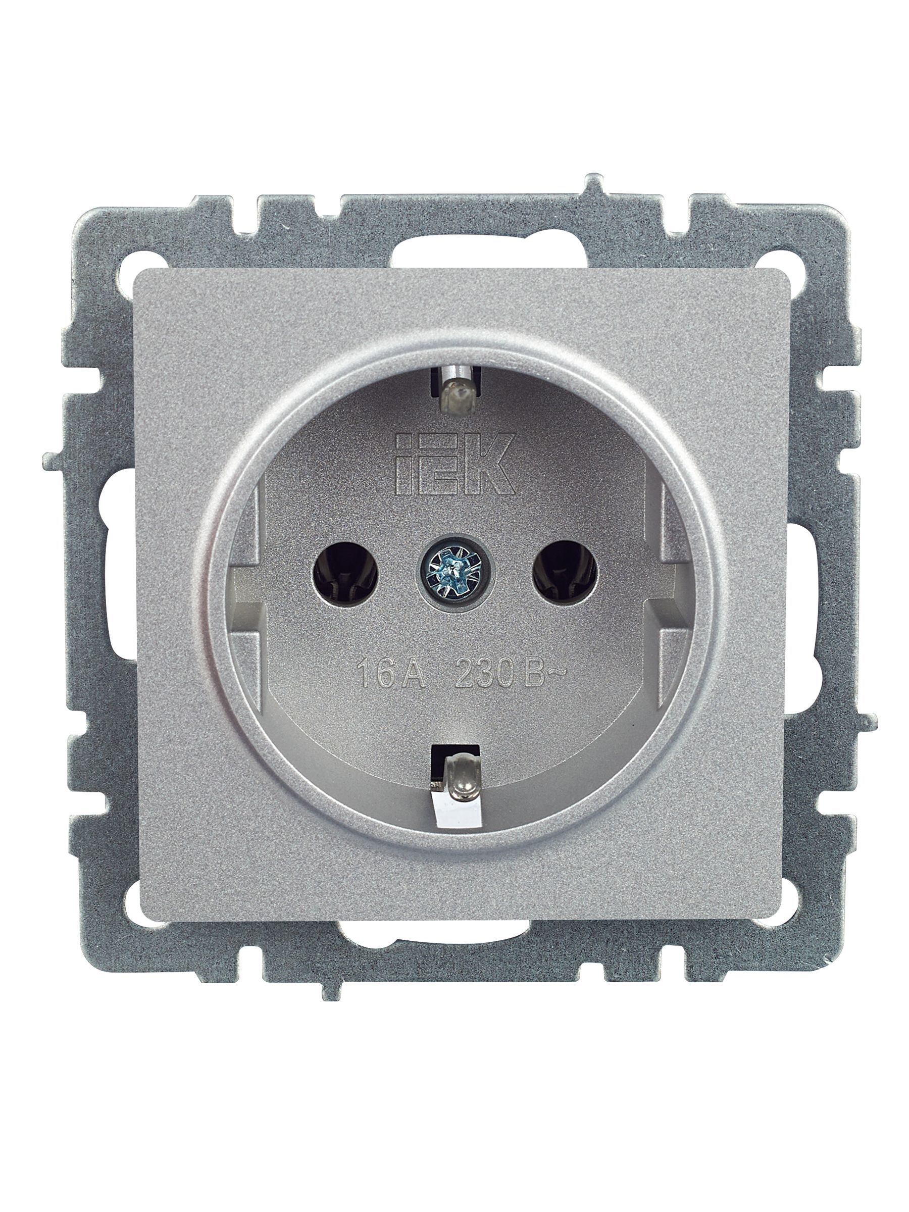 BRITE Розетка 1-местная с заземлением без защитных шторок 16А РС11-1-0-БрА алюминий IEK - Фото 5