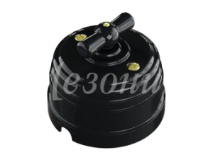 Выключатель ретро пластиковый поворотный на четыре положения (2-х клавишный), IP20, цвет - черный, У GE30401-05