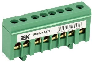 Шина PE "земля" в корпусном изоляторе на DIN-рейку ШНИ-6х9-8-К-З IEK YNN10-69-8KD-K06