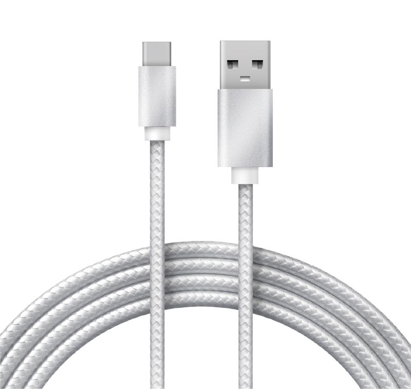 Кабель USB-A – Type-C, 2,4A, 1м, в серебрянной нейлоновой оплетке REXANT