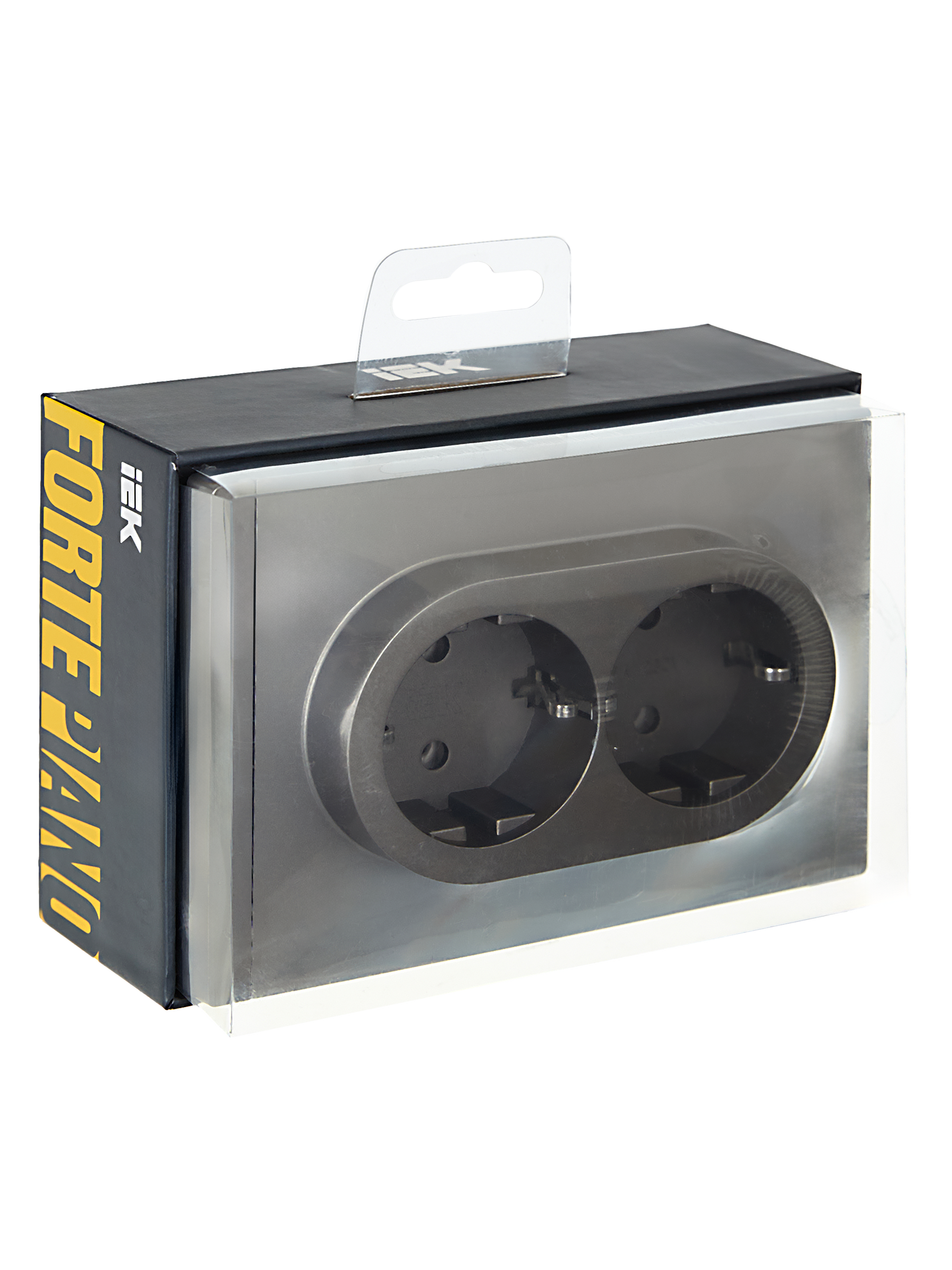 FORTE&PIANO Розетка 2-местная с заземлением без защитных шторок безвинтовое крепление 16А FP524 сталь IEK - Фото 2