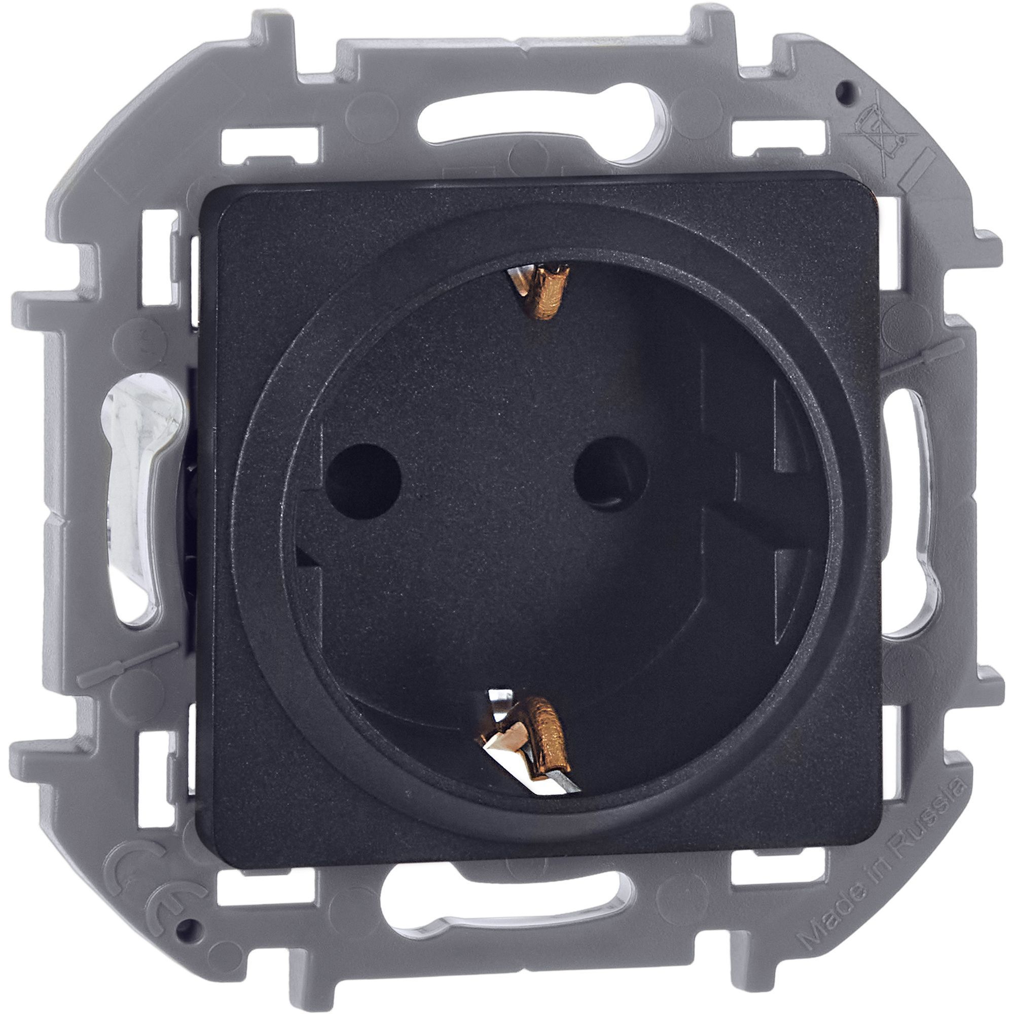 INSPIRIA Розетка 1-местная с заземлением с защитными шторками 16А антрацит 673733