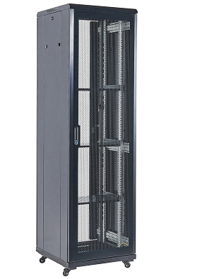 Шкаф телекоммуникационный напольный 19" 42U 600×800×2054мм, дверь перфорация, перфорированная задняя дверь, разборный, черный (RAL 9005) REXANT 04-4266-232