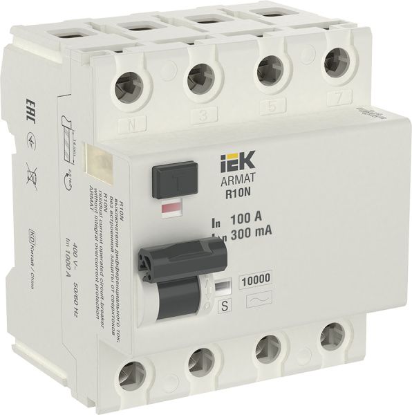 ARMAT Выключатель дифференциального тока R10N 4P 100А 300мА тип AC-S IEK AR-R10N-4-100CS300