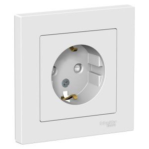 Розетка 1-м СП AtlasDesign 16А IP20 с заземл. защ. шторки в сборе бел. SE ATN000144 ATN000144