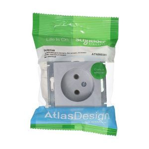 Розетка 1-м СП AtlasDesign 16А IP20 без заземл. без защ. шторок механизм алюм. SE ATN000341 ATN000341