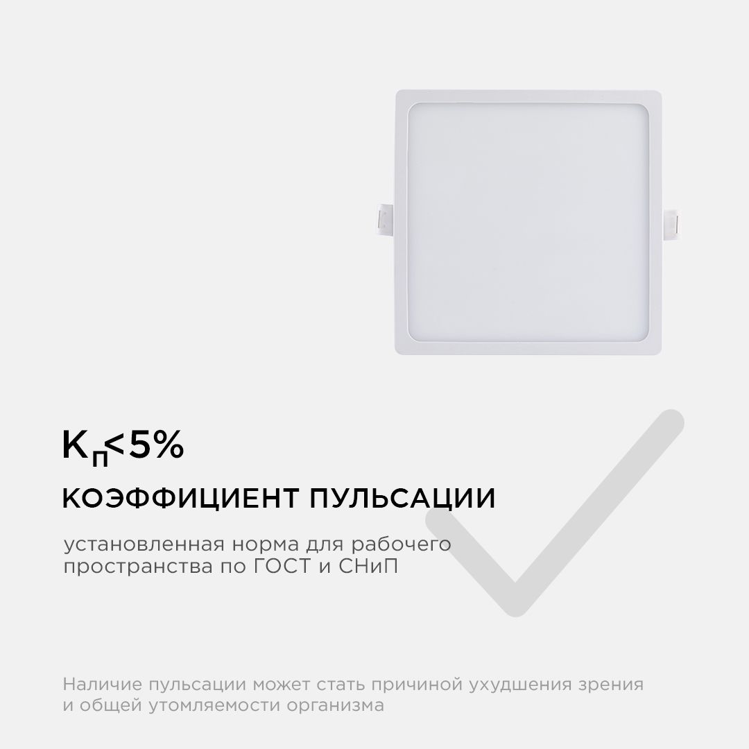 Панель светодиодная встраиваемая квадратная 15Вт, 1200Лм, 145*145/129*129 мм, 4500К, Apeyron - Фото 11