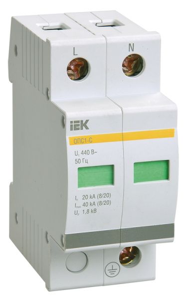 KARAT Ограничитель импульсного перенапряжения ОПС1-C 2P In=20кА Un=400В Im=40кА IEK MOP20-2-C
