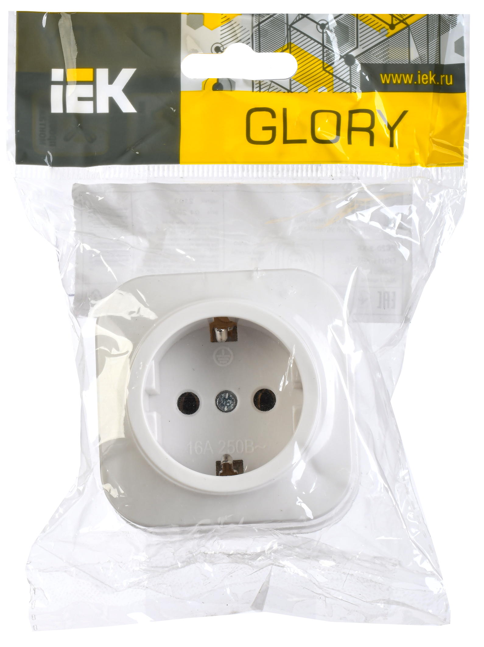GLORY Розетка 1-местная для открытой установки с заземлением без защитных шторок 16А РС20-3-ХБ белый IEK - Фото 2