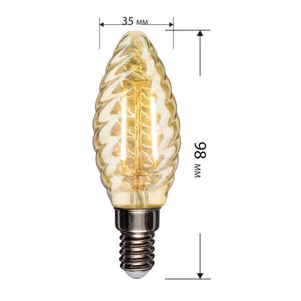 Лампа филаментная Витая свеча LCW35 9,5Вт 950Лм 2400K E14 золотистая колба REXANT