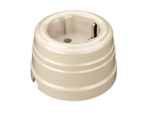 Розетка ретро пластиковая, двухполюсная, с заземляющим контактом, IP20, цвет - слоновая кость GE30301-02