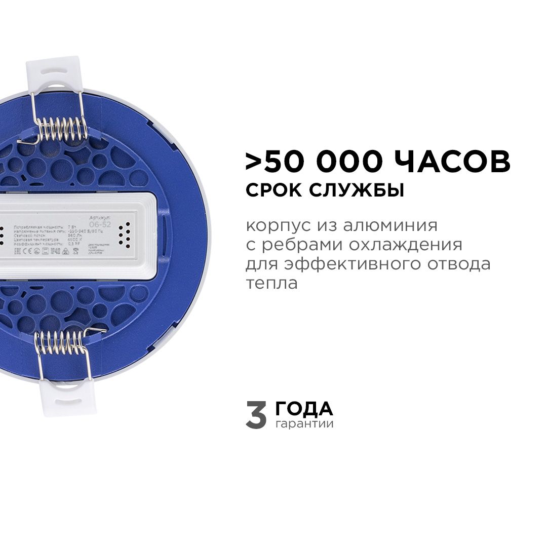 Панель светодиодная встраиваемая круглая 7Вт, 560Лм, Ф95/75мм, 6500К, Apeyron - Фото 6