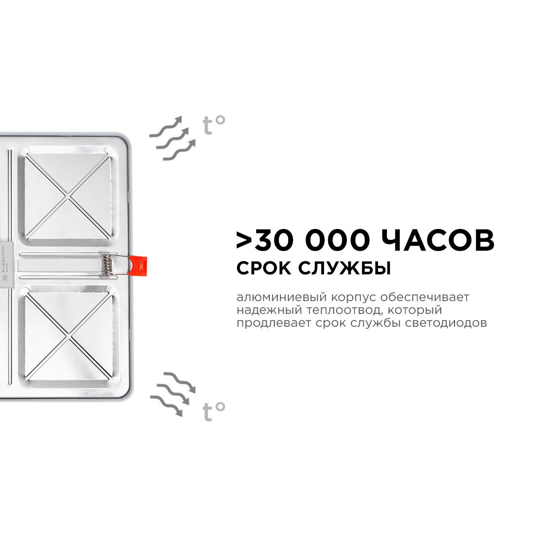 Панель светодиодная встраиваемая квадратная  20Вт, 1500Лм, 230х230х20мм, 4500К,  Apeyron - Фото 4