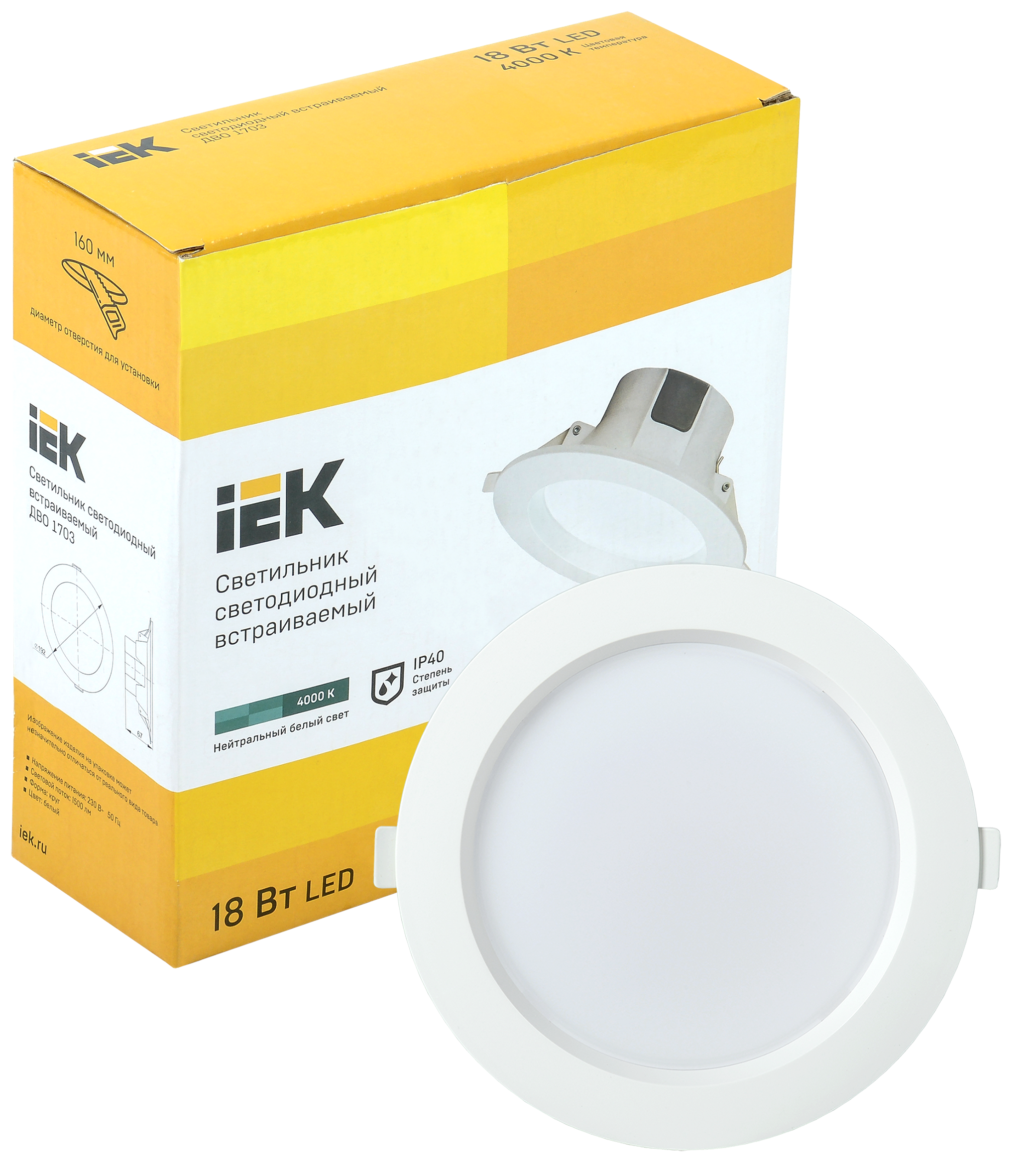 Светильник светодиодный ДВО 1703 белый круг 18Вт 4000K IP40 IEK - Фото 2