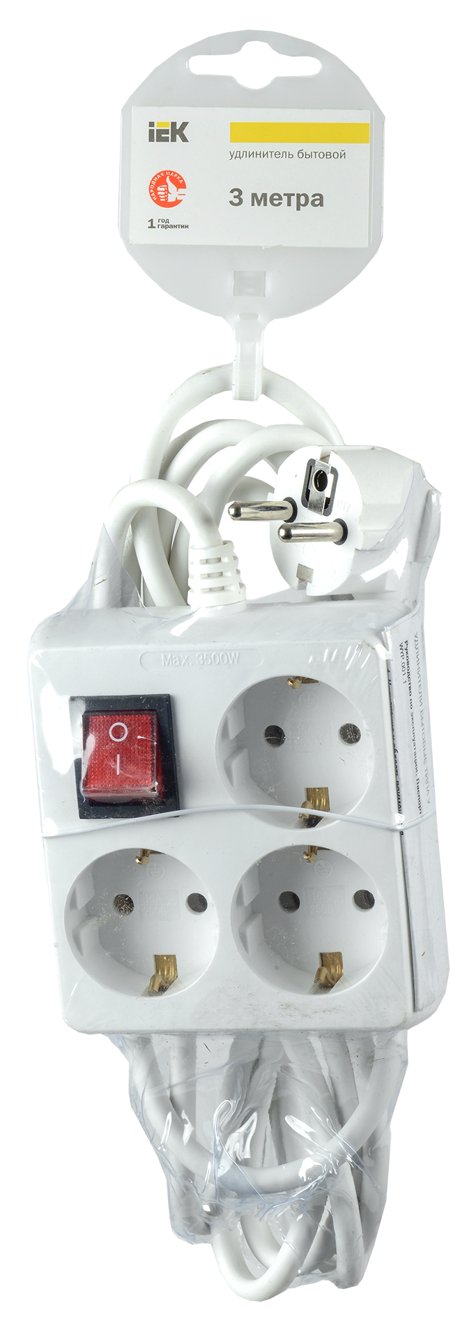 Удлинитель У-С03К 3 места с заземлением 3м 3х1мм2 16А/250 IEK - Фото 2