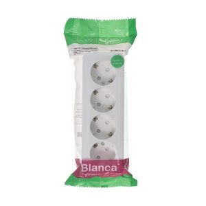 Розетка 4-м ОП Blanca 16А IP20 250В с заземл. защ. шторки с изолир. пластиной бел. SE BLNRA011411 1210472