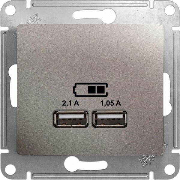 Розетка USB 2-м СП Glossa тип A+A 5В/2100мА 2х5В/1050мА механизм платина SE GSL001233 - Фото 2