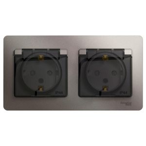 Розетка 2-м СП 2мод. Glossa 16А IP44 с заземл. защ. шторки в сборе платина SE GSL001247 485852